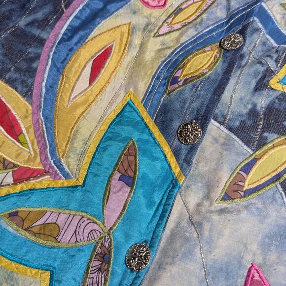 Vtg Y2K Draper's & Damon's Blue Acid Wash Denim Floral Applique Jacket Sz M - Picture 3 of 4